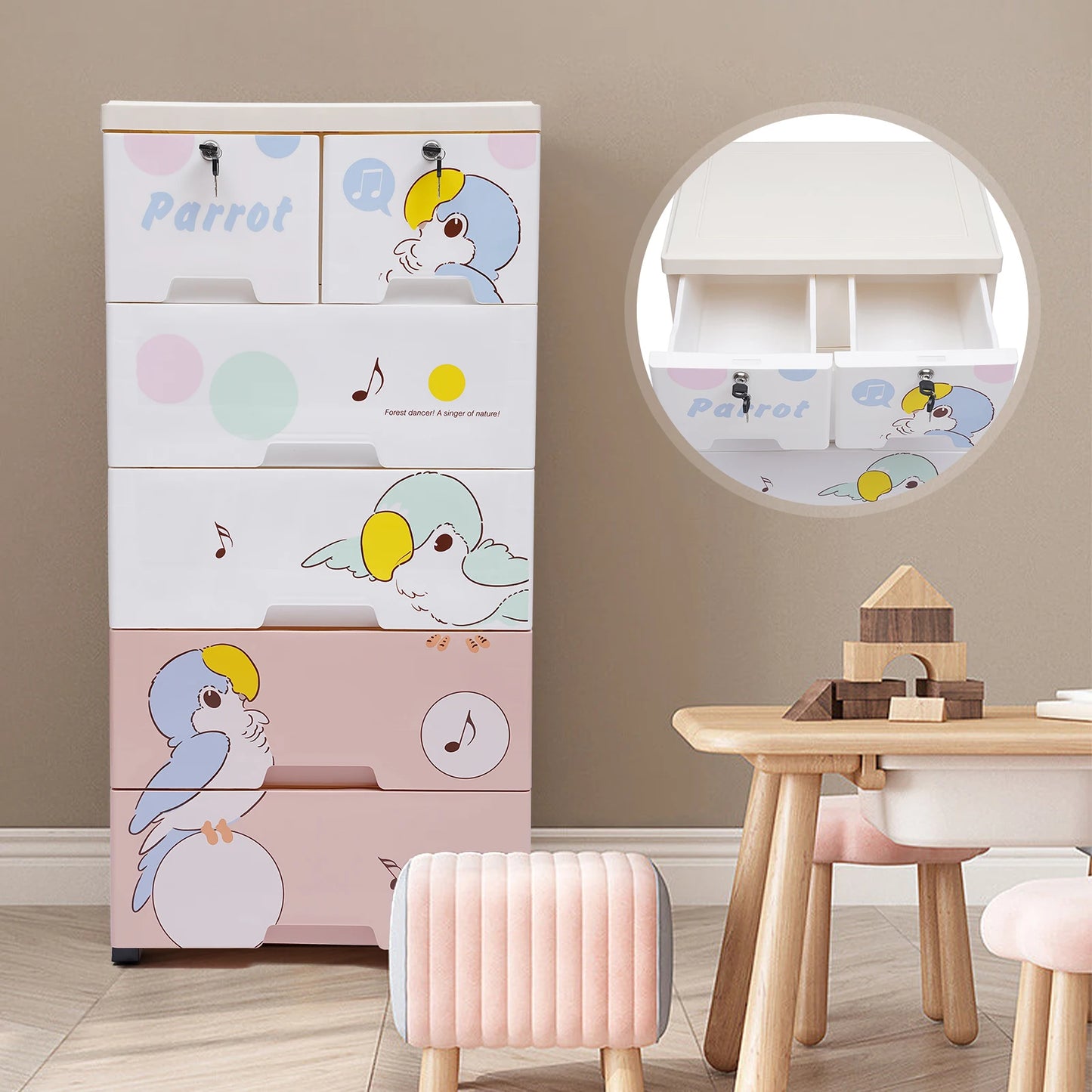 Dresser Storage, Rolling Parrot Plastic with locks