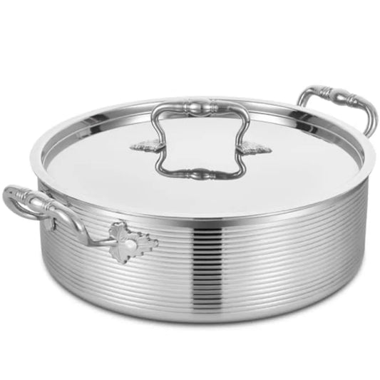 Tri-Ply Stainless Steel 7 Quart Rondeau Pot with Lid Braiser Pan 12 inch Deep Frying Pan Versatile Cookware Large Saute Pan Com