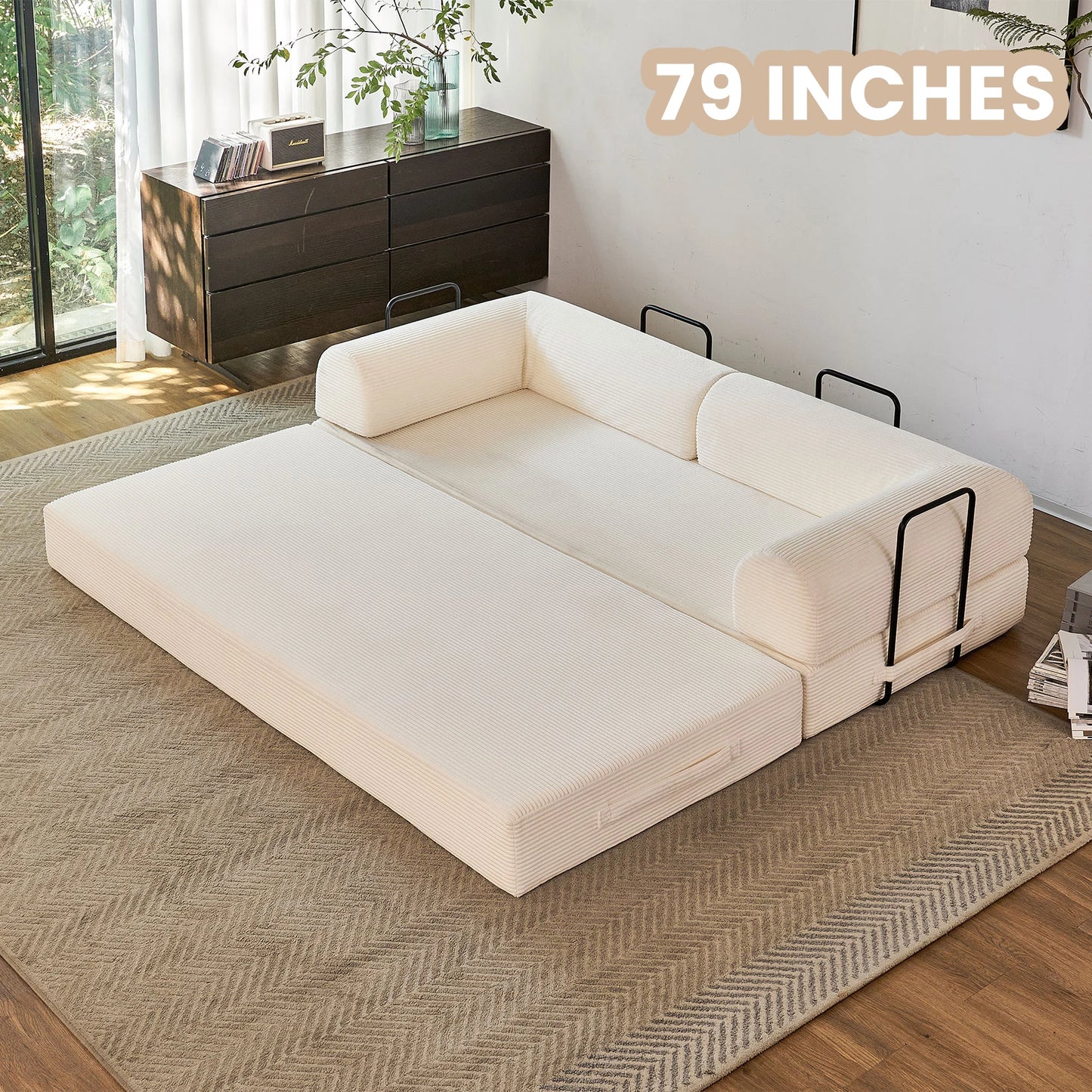 Sleeper Sofa Bed, 79'' L-Shaped Armrests Foldable