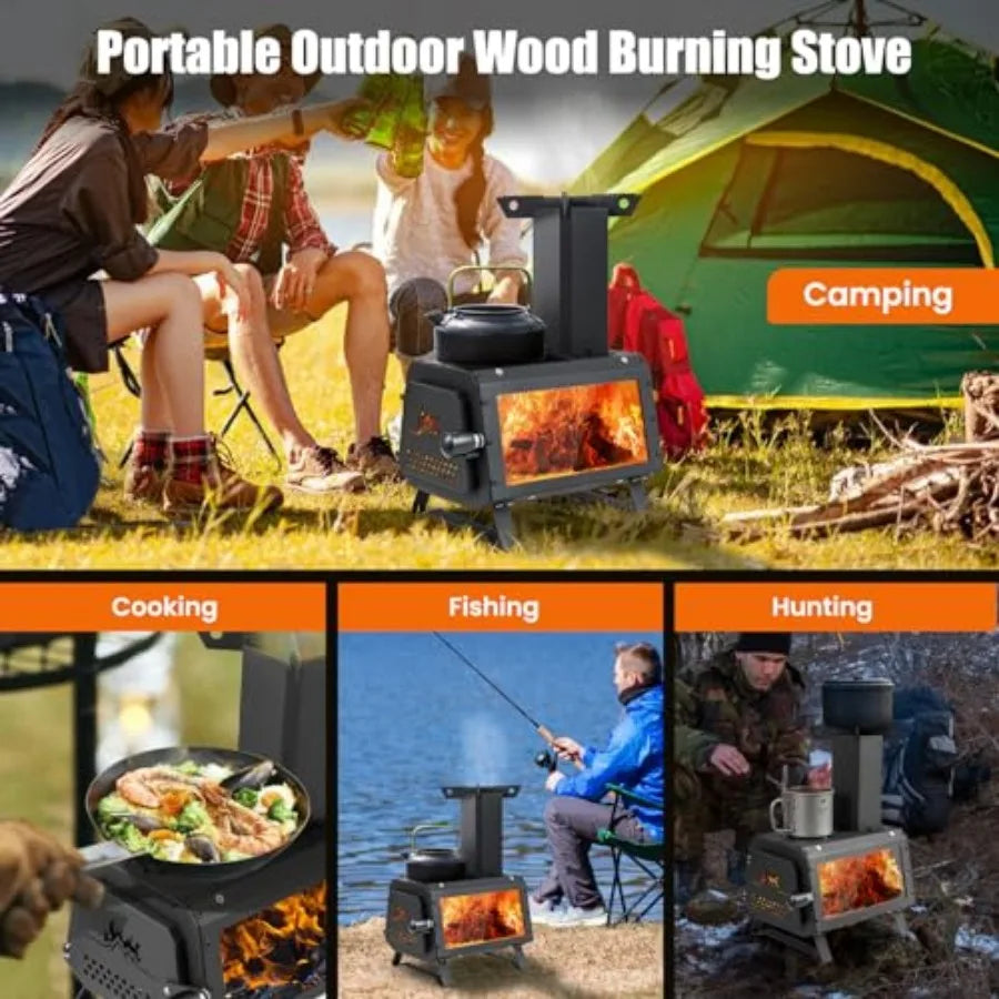 Portable Wood Burning Stove and Glass Window View