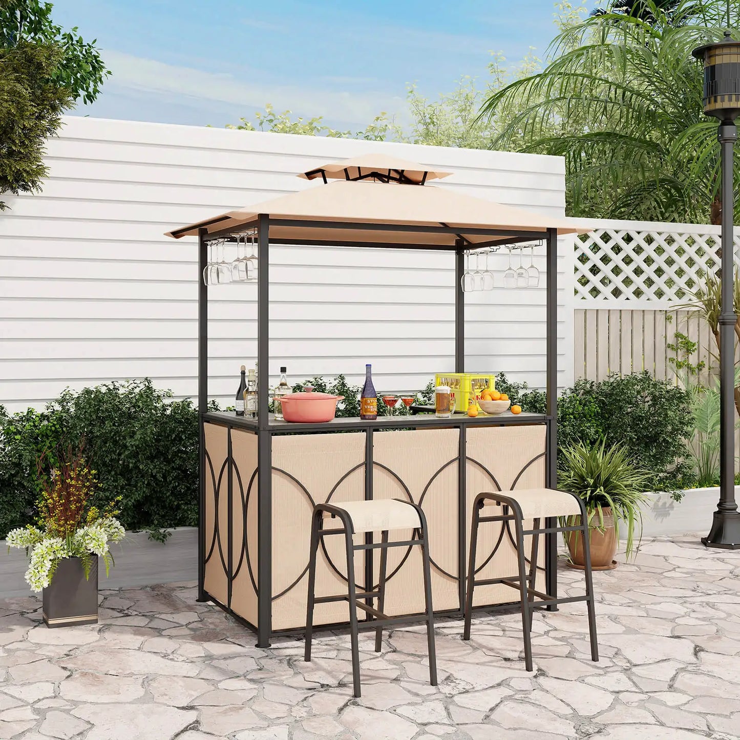 Patio Bar Set with Glass Bar Table