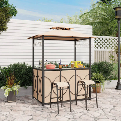 Patio Bar Set with Glass Bar Table