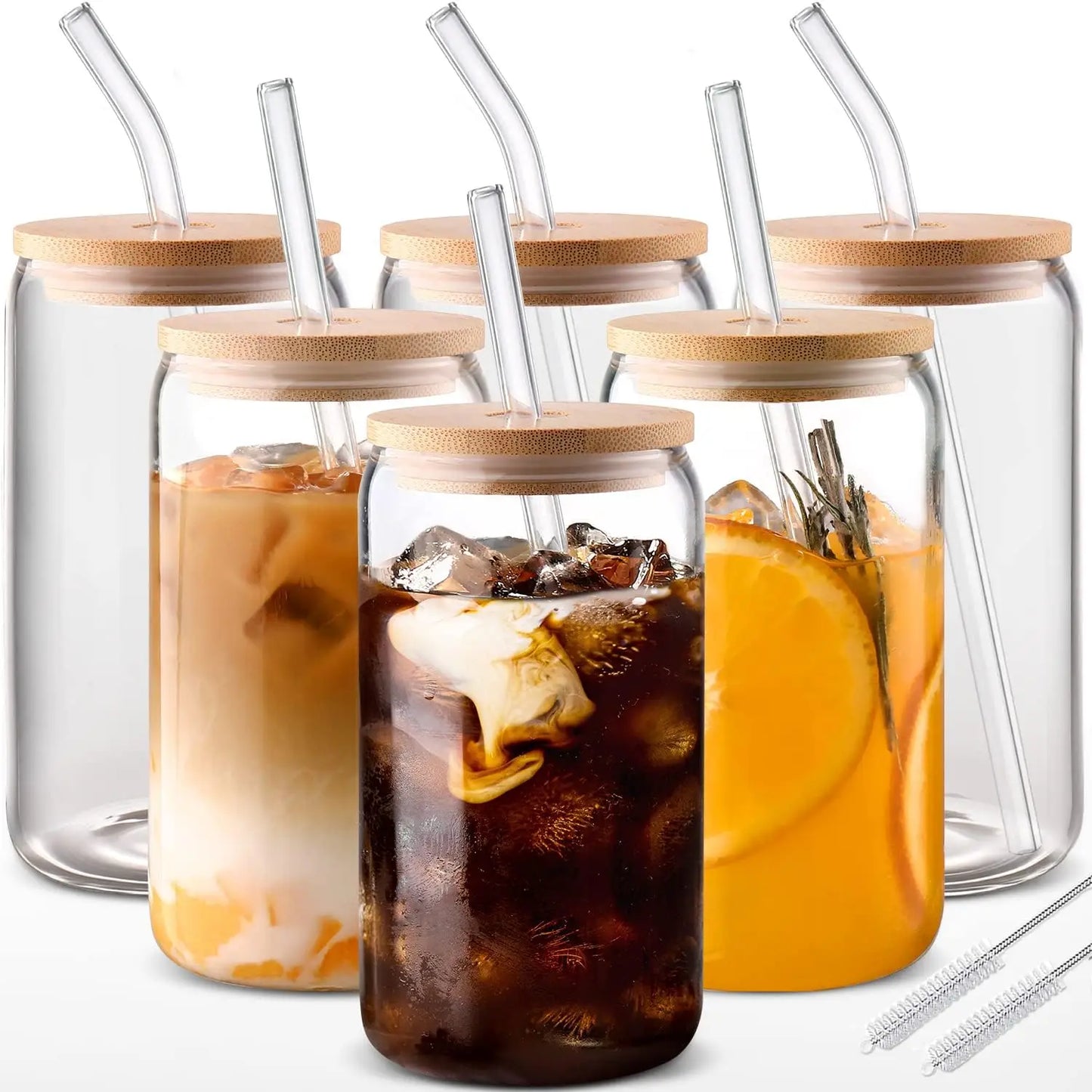 Drinking Glasses, with Bamboo Lids, Glass Straw