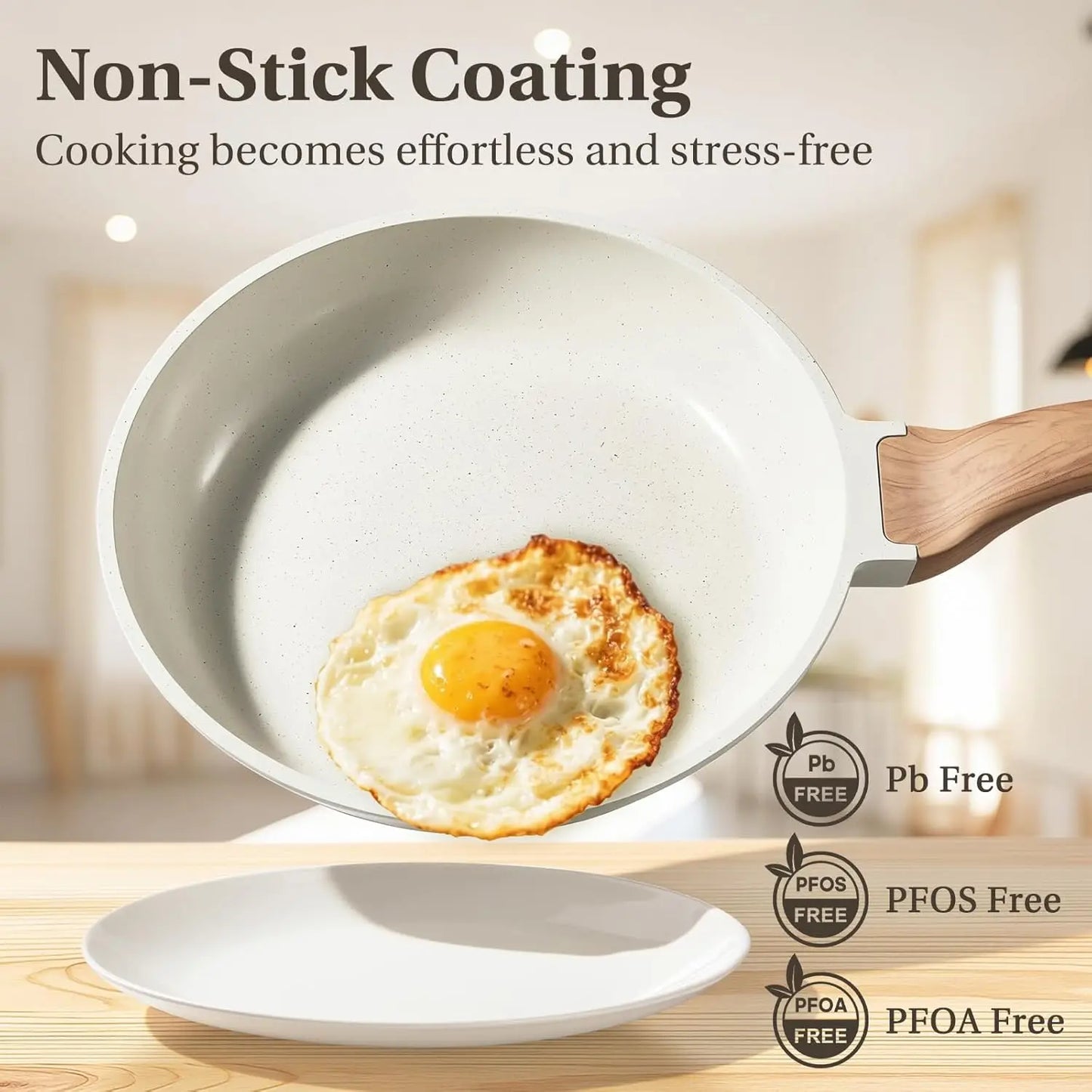 White Kitchen Cookware with Removable Handle
