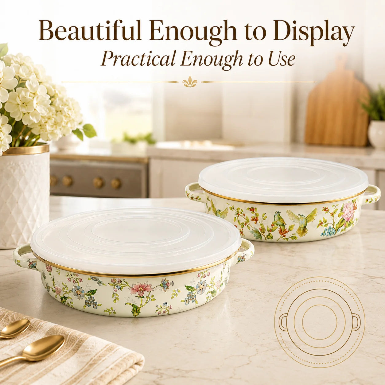 Enamel Pie Pan Vintage Floral