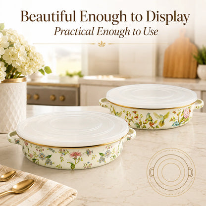 Enamel Pie Pan Vintage Floral