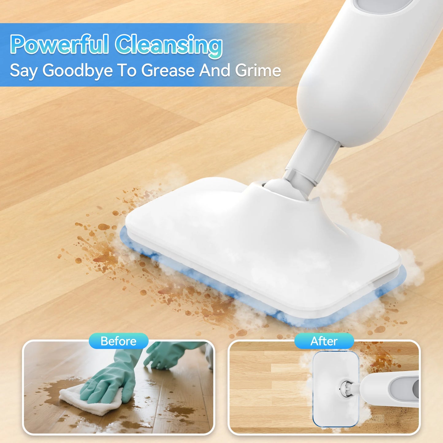 Steam Mop, melts tough grease and grime