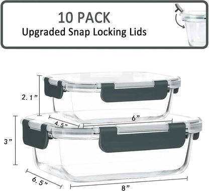 Glass Containers for Food Storage, 10-Pack