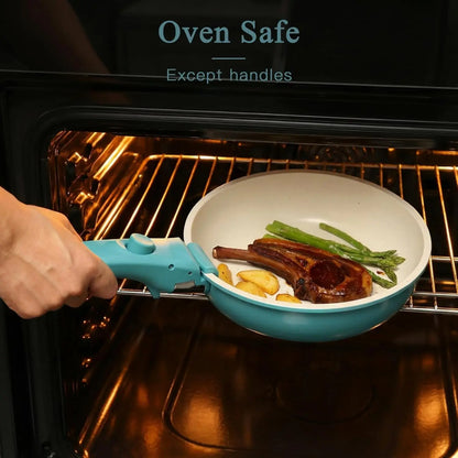 Ceramic Cookware with Detachable Handle, Light Blue Gradient
