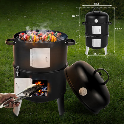 Vertical Steel Charcoal Smoker for Outdoor Cooking