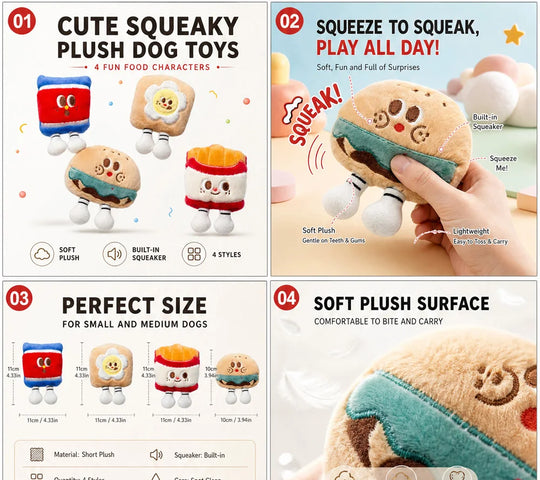 Squeaky Plush Dog Toys Cute Food Shape Puppy Chew