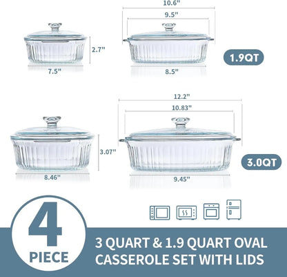 4-Piece Glass Casserole Baking Dish Set with Glass Lids