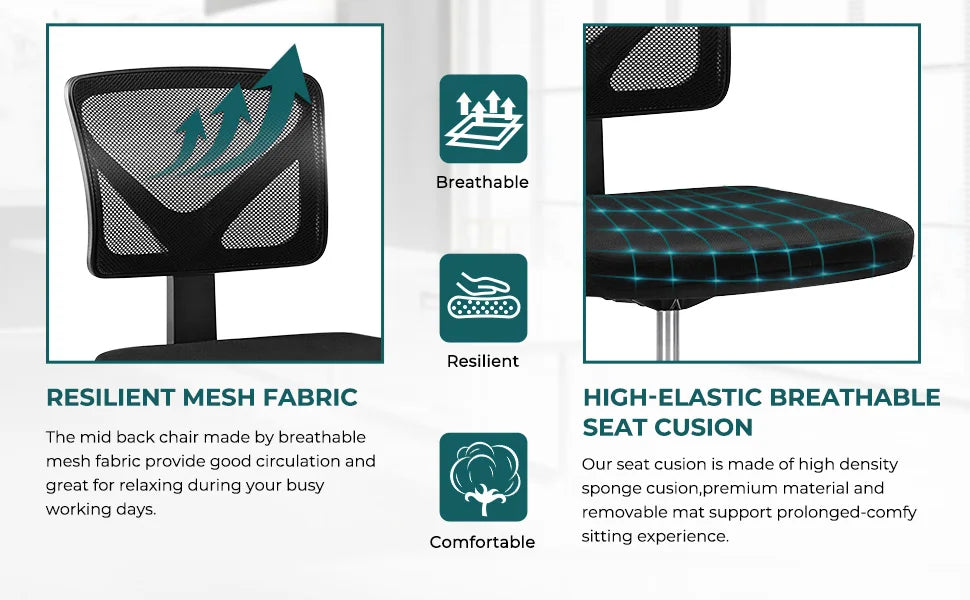 Computer Chair, Lumbar Support, Armless, Rolling Swivel