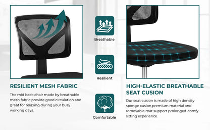 Computer Chair, Lumbar Support, Armless, Rolling Swivel