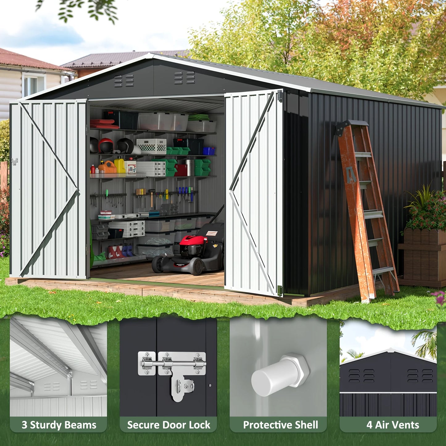 Metal Garden Shed with Updated Frame Structure