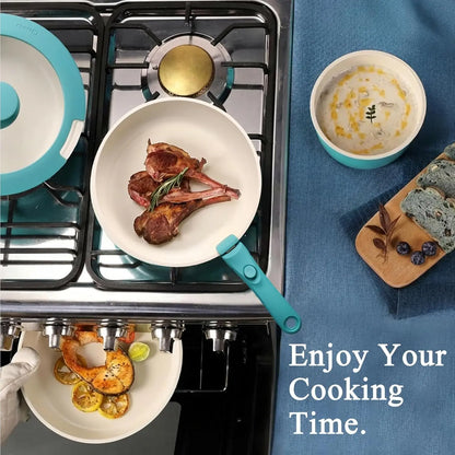 Ceramic Cookware with Detachable Handle, Light Blue Gradient