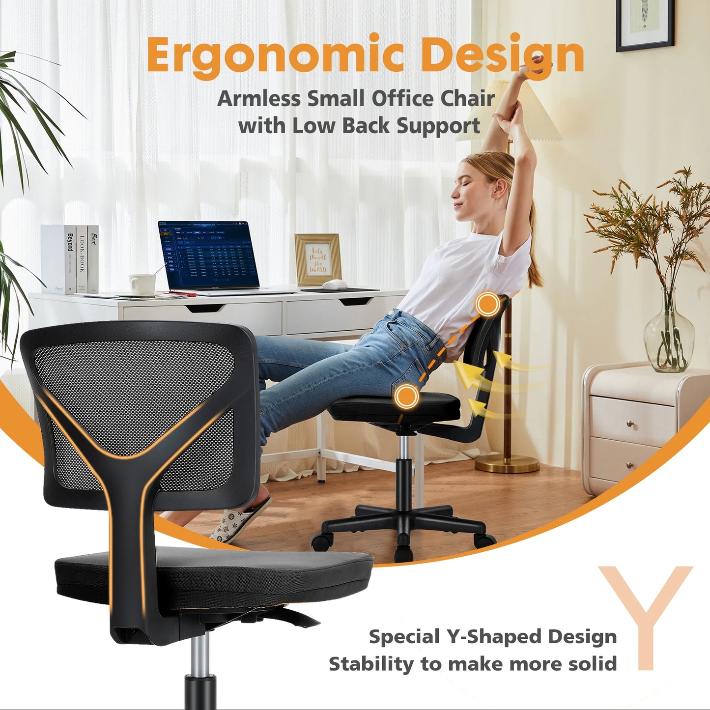 Computer Chair, Lumbar Support, Armless, Rolling Swivel