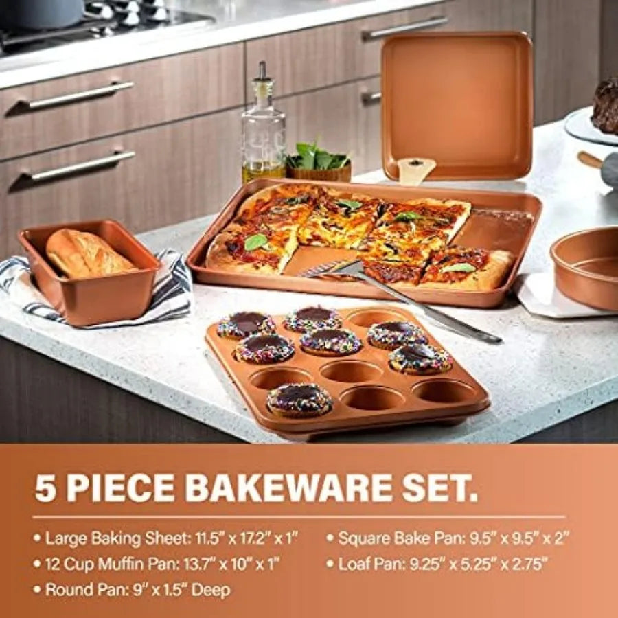 Hammered Ceramic Cookware with Bakeware Set and Steamer