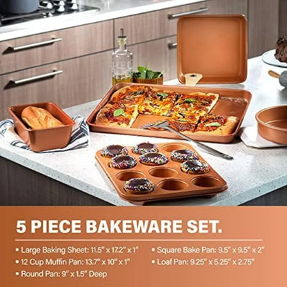Hammered Ceramic Cookware with Bakeware Set and Steamer