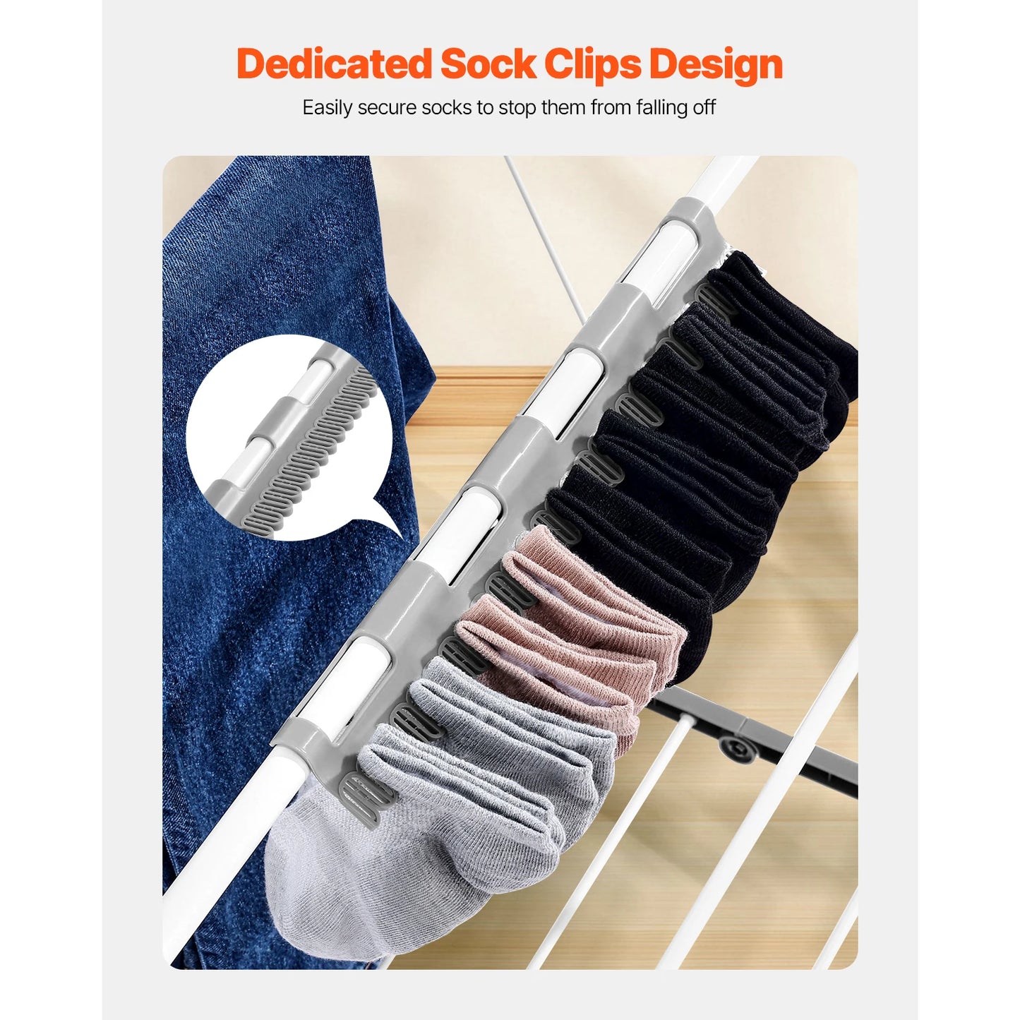 Foldable Laundry Dryer Rack with Adjustable Dedicated Sock Clips
