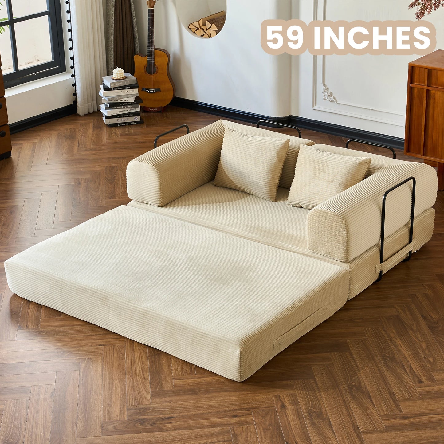 Sleeper Sofa Bed, 79'' L-Shaped Armrests Foldable