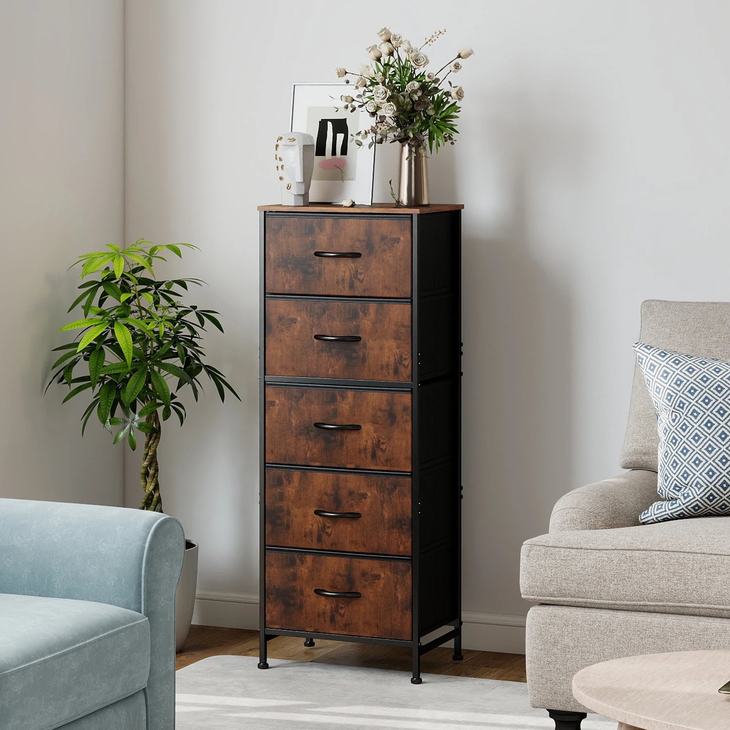 Storage Furniture for Bedroom, 5 Fabric Drawers
