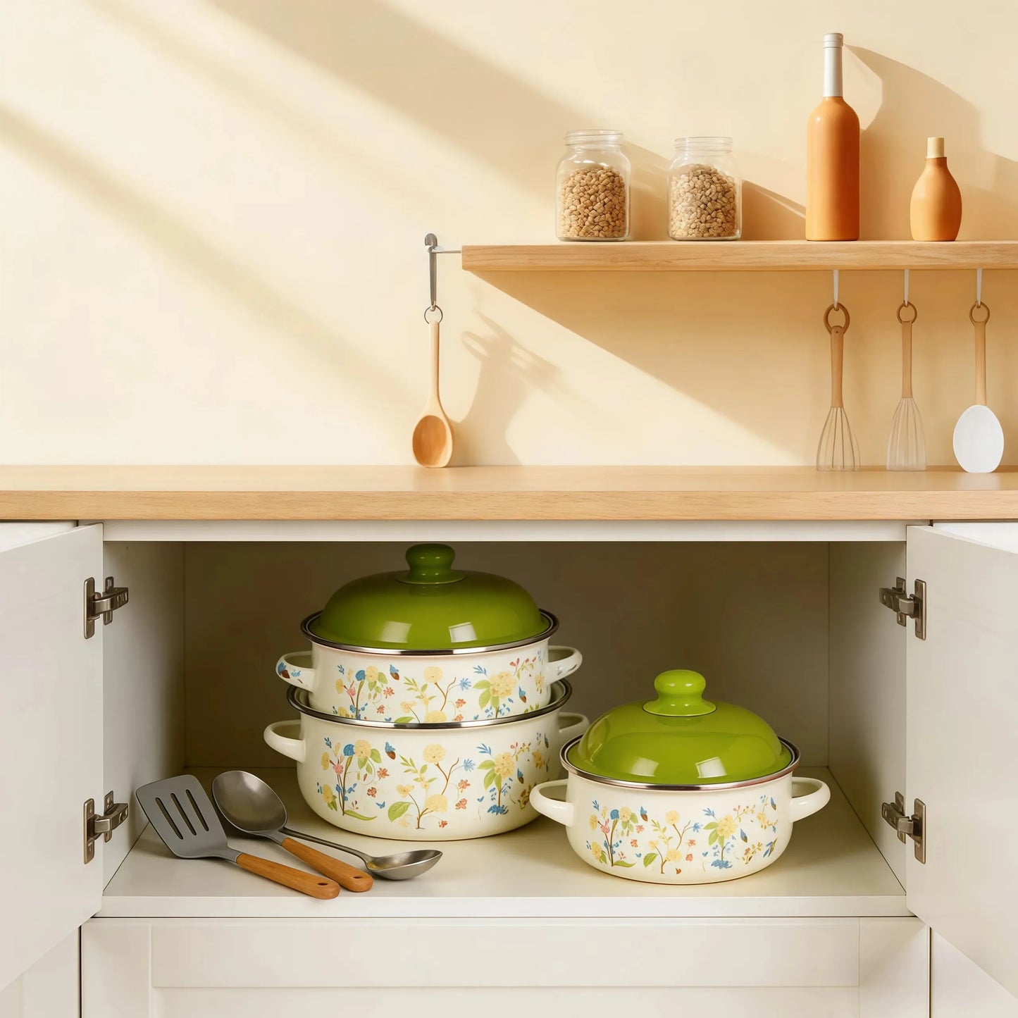 3Pcs Vintage Enamel Stock Pot Set with Lids