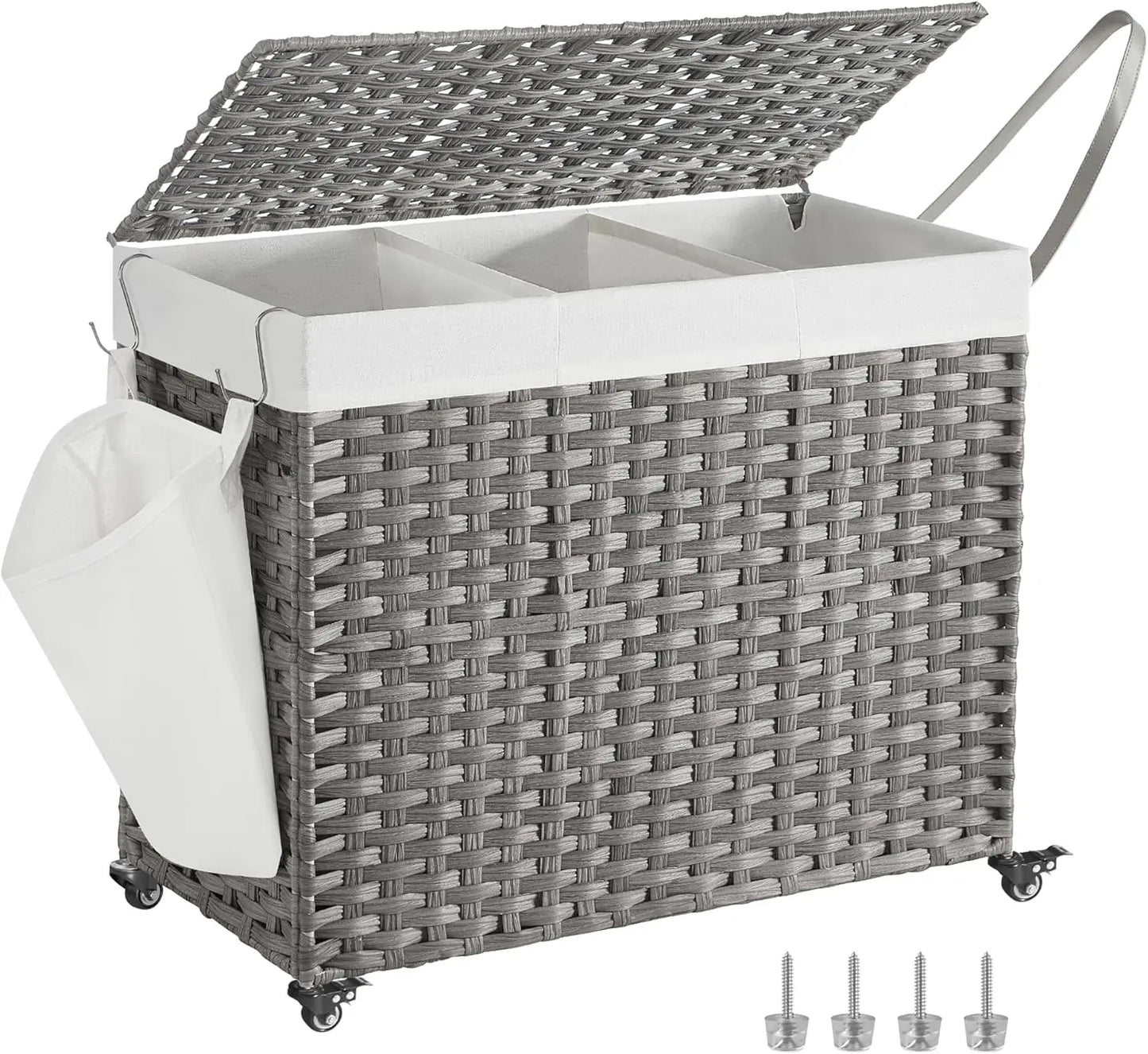 Veritable Rolling Laundry Hamper with 3-Section Removable Liner