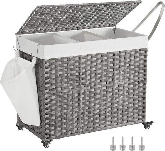 Veritable Rolling Laundry Hamper with 3-Section Removable Liner