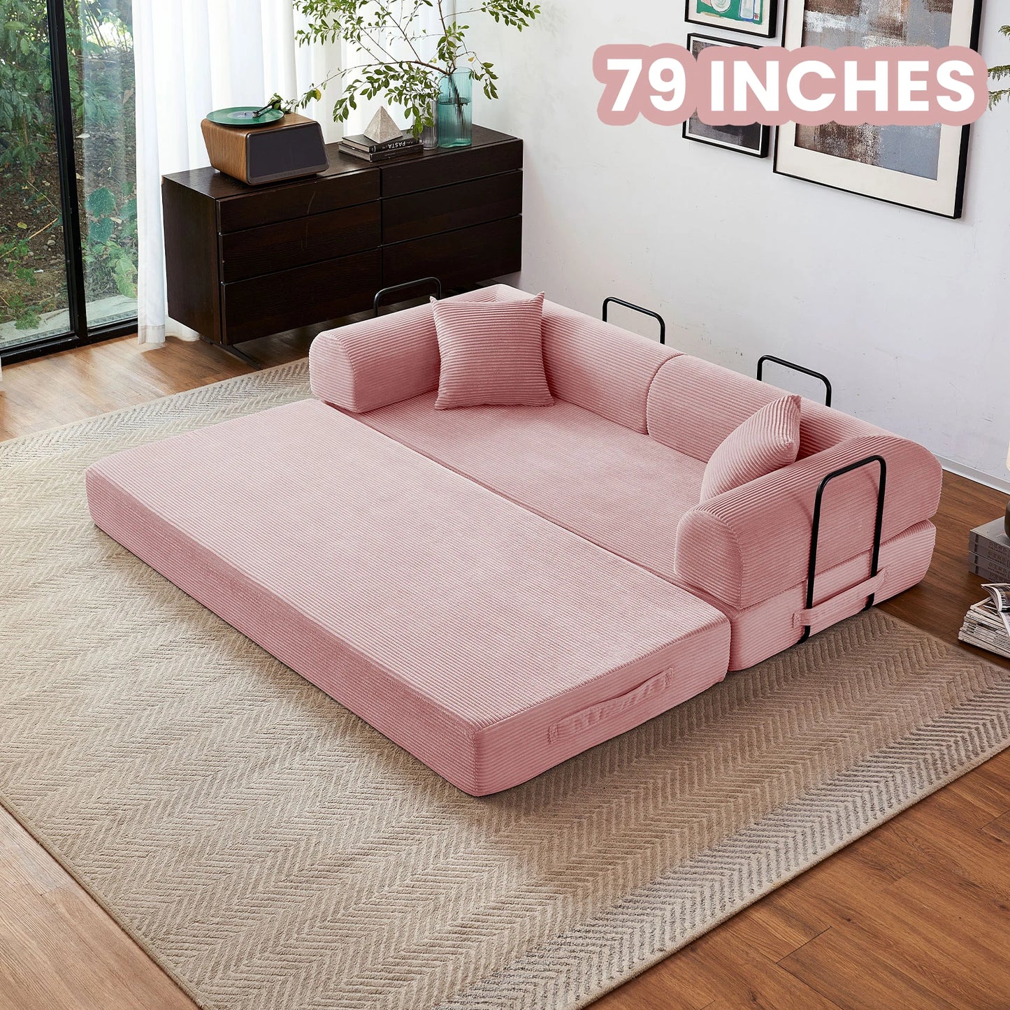 Sleeper Sofa Bed, 79'' L-Shaped Armrests Foldable