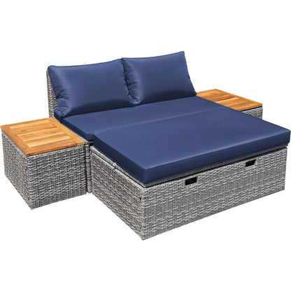 Daybed Set with 2 Side Tables for Backyard Porch