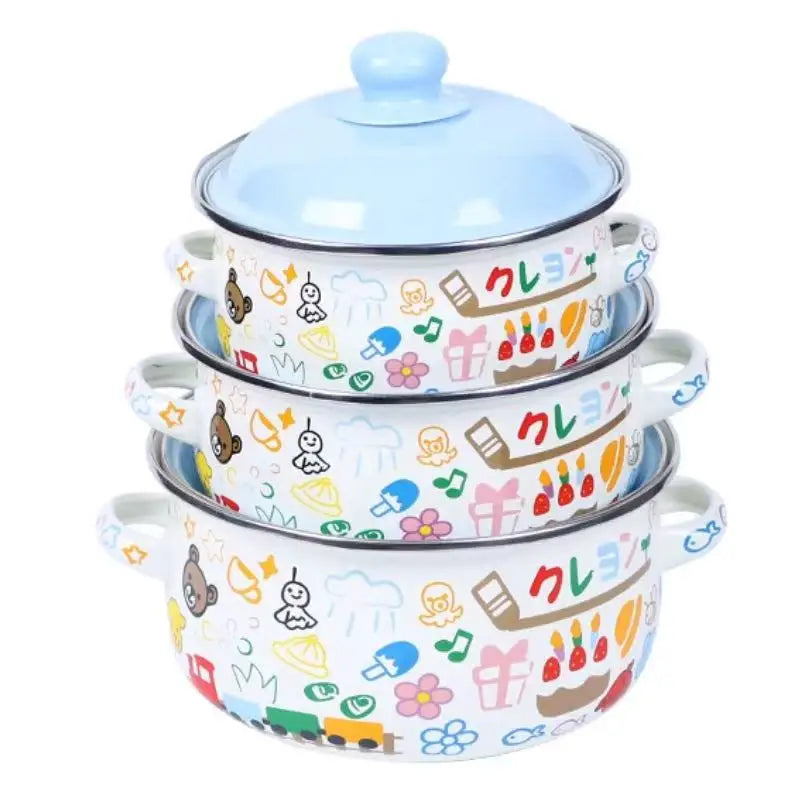 3Pcs Vintage Enamel Stock Pot Set with Lids