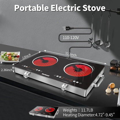 Portable Countertop Hob with Black Crystal Glass Design