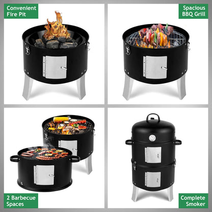 Vertical Steel Charcoal Smoker for Outdoor Cooking