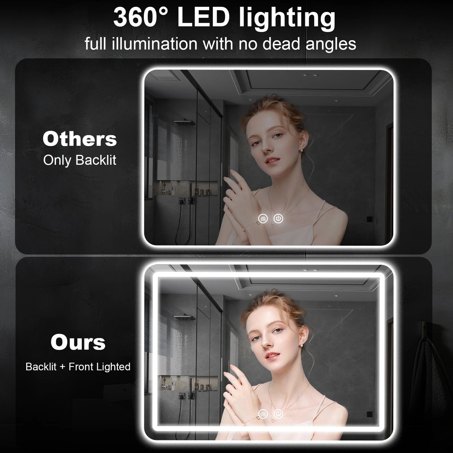 Bathroom Mirror with defogging button