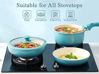 Ceramic Cookware with Detachable Handle, Light Blue Gradient