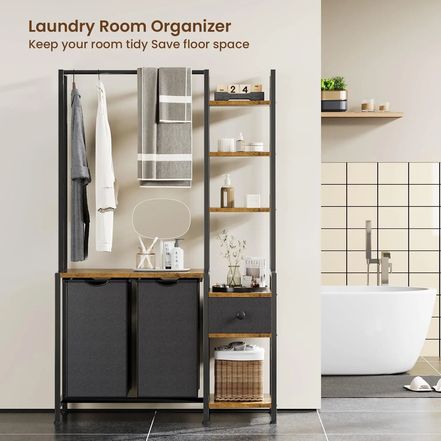 Laundry Hamper with Shelf and Clothes Rack
