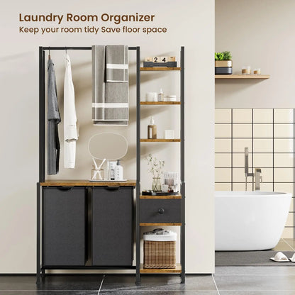Laundry Hamper with Shelf and Clothes Rack