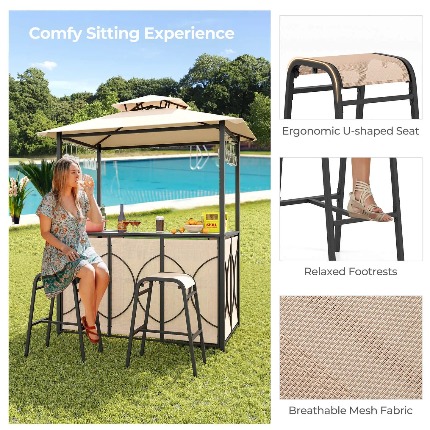 Patio Bar Set with Glass Bar Table