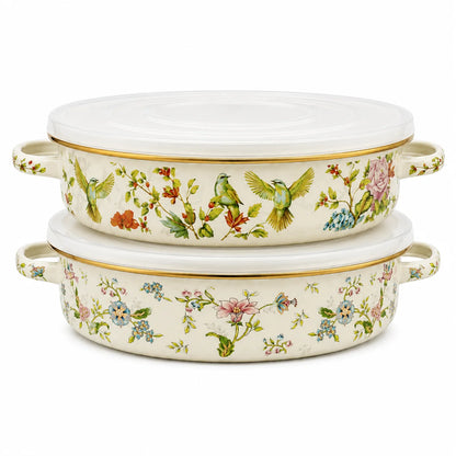 Enamel Pie Pan Vintage Floral
