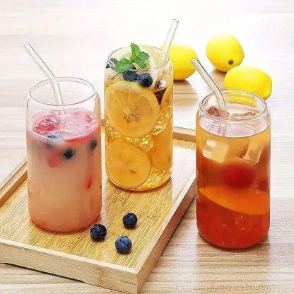Drinking Glasses, with Bamboo Lids, Glass Straw