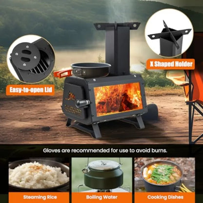 Portable Wood Burning Stove and Glass Window View