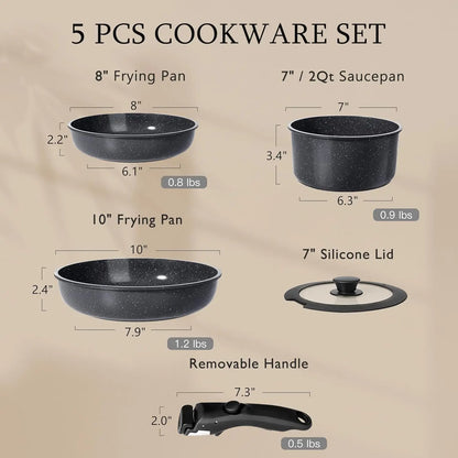 Ceramic Cookware, Dishwasher & Oven Safe with Detachable Handle