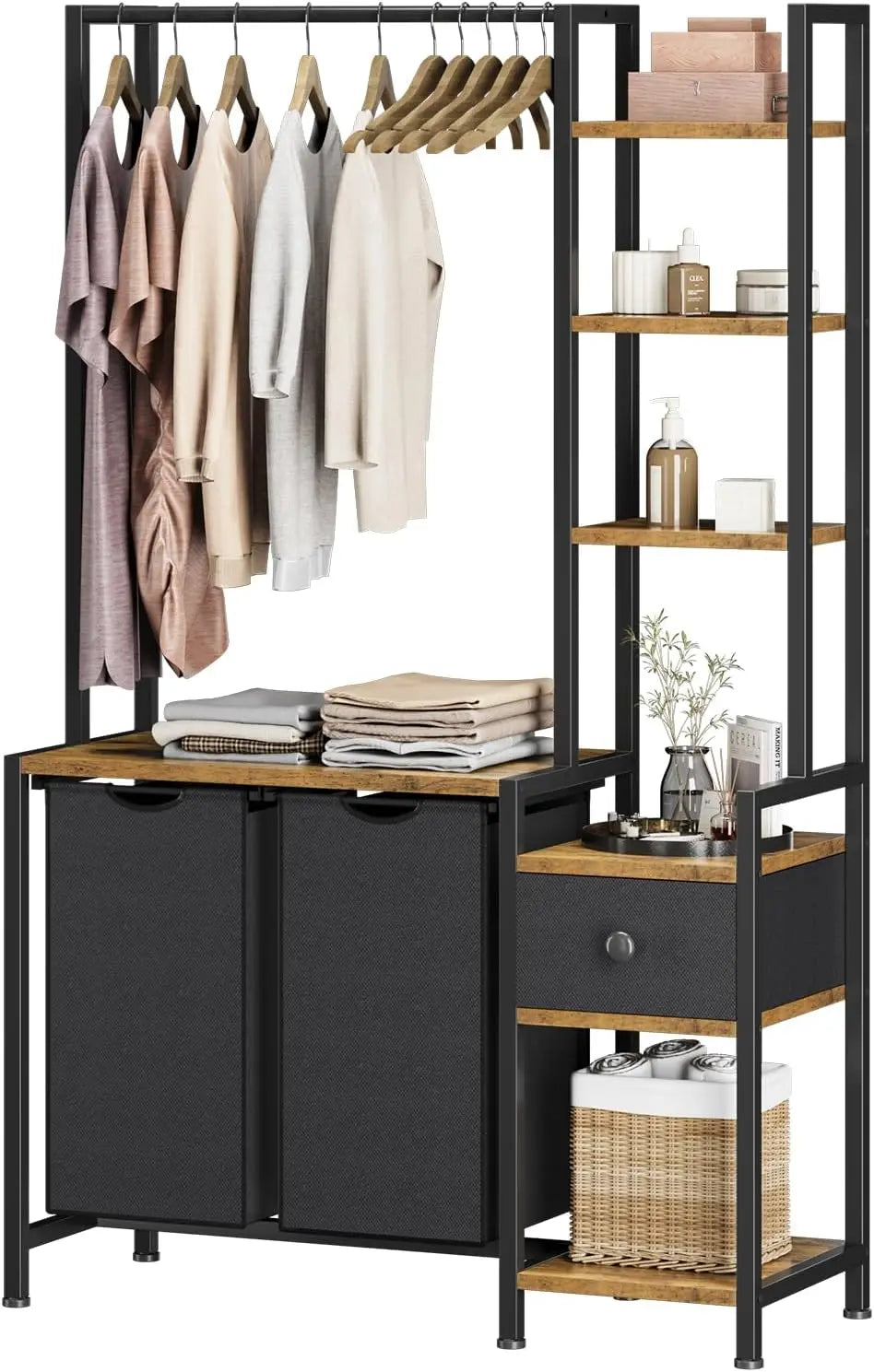 Laundry Hamper with Shelf and Clothes Rack