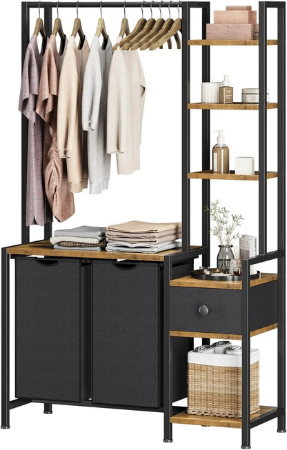 Laundry Hamper with Shelf and Clothes Rack