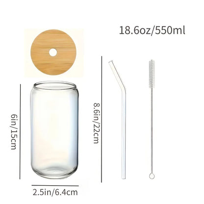 Drinking Glasses, with Bamboo Lids, Glass Straw