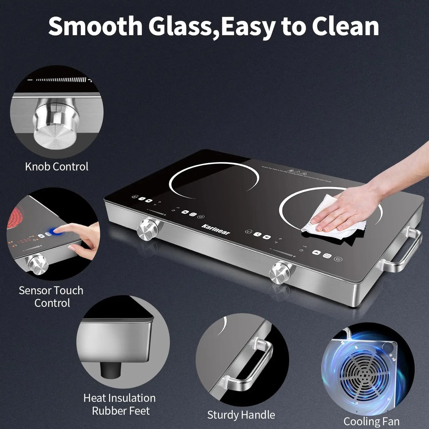 Portable Countertop Hob with Black Crystal Glass Design