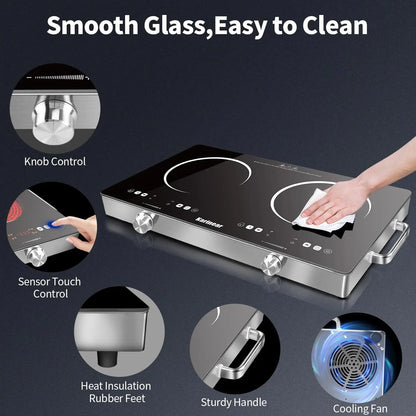 Portable Countertop Hob with Black Crystal Glass Design