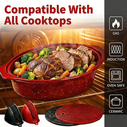 13-Inch Oval Roaster with Lid, Dishwasher Safe