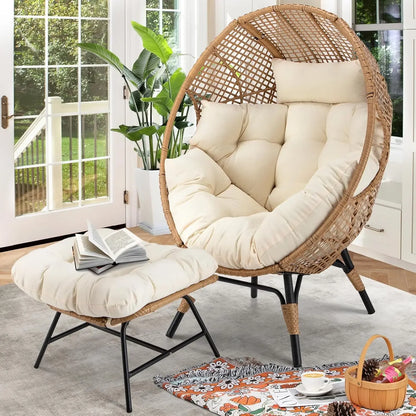 Wicker Patio Lounger with Ottoman